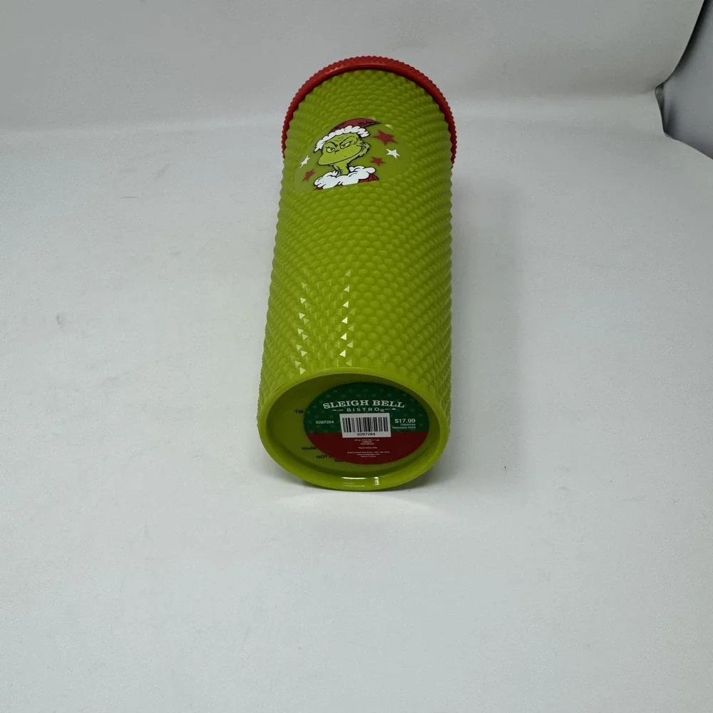 The Grinch Christmas Tumbler Cup Green Red Plastic Lid Straw‎ Drinkware Holiday